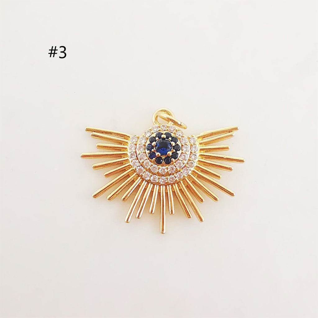 Cubic Evil Eye Charm, 18K Gold Plated Micro CZ Pave Eye Collection Pendant Necklace Making Charm, Jewelry Findings S20224