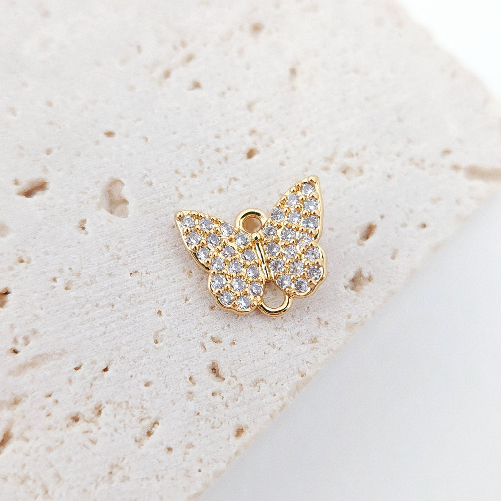 Cubic Heart Butterfly Connector Charms, 18K Gold Bracelet Necklace Making Connectors, Micro CZ Pave Charms,  Jewelry Findings S013