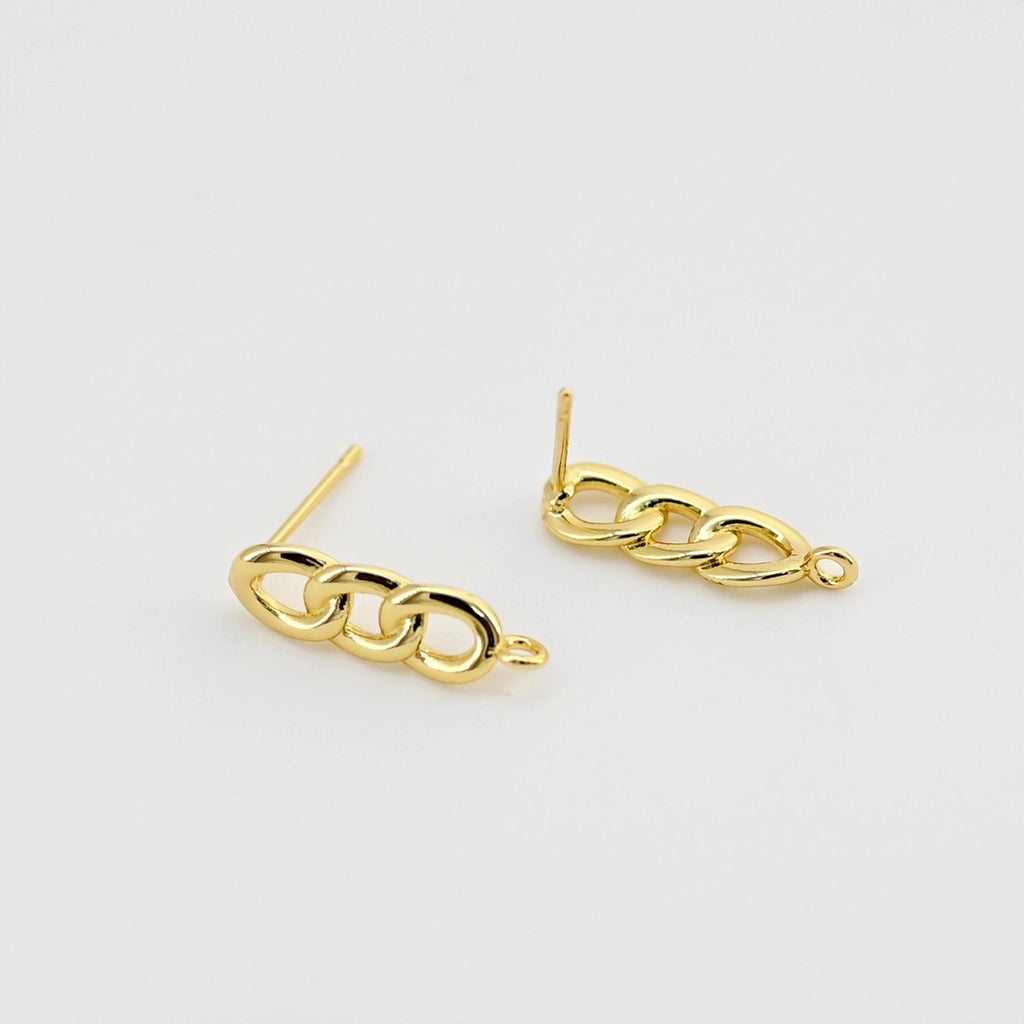 Gold Link Chain Earring Post With Loop, Chain Stud Earring Nickel Free, 18K Gold/Silver, Hypoallergenic Earring Findings D0409