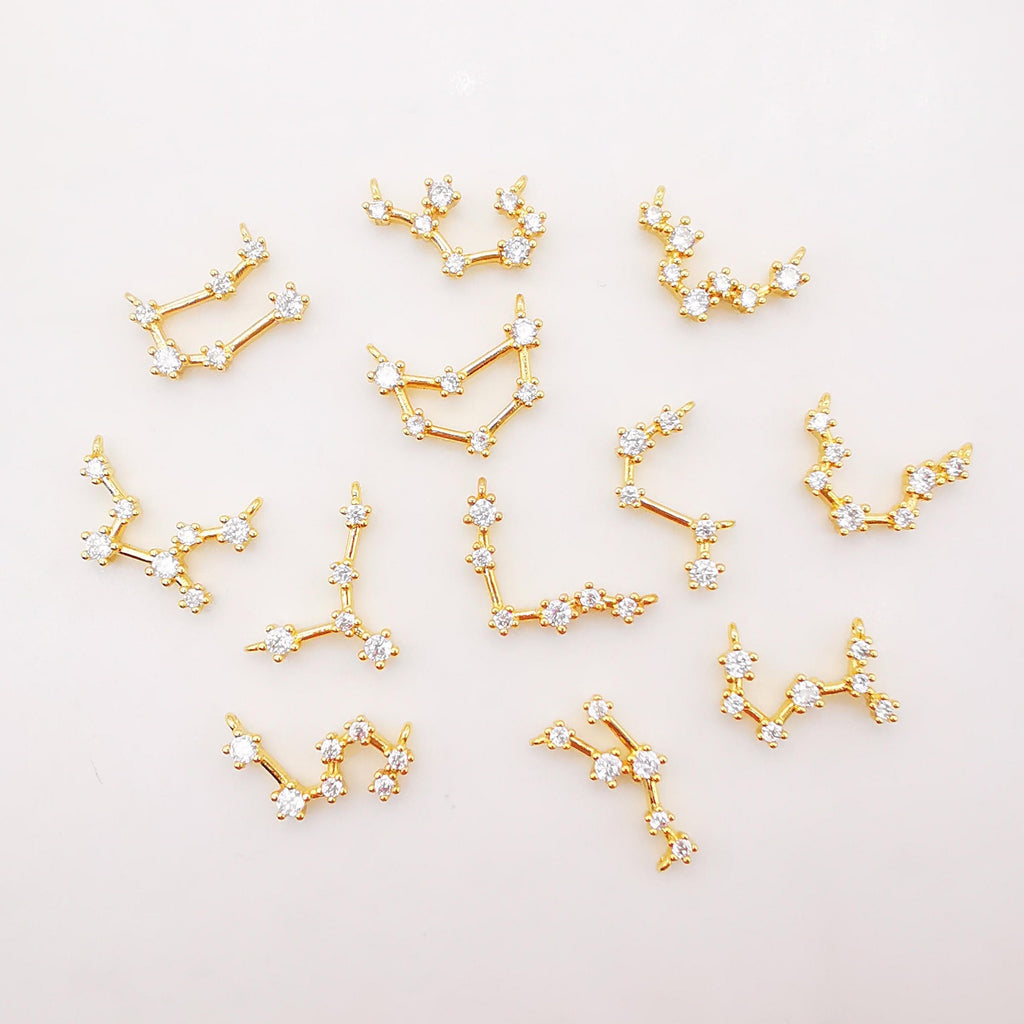 Zodiac Charms, Crystal Cubic Constellation Pendant, 18K Gold Plated Zodiac Sign, Necklace Making Charms, Birthday Gift Jewelry Findings S977