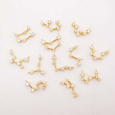 Zodiac Charms, Crystal Cubic Constellation Pendant, 18K Gold Plated Zodiac Sign, Necklace Making Charms, Birthday Gift Jewelry Findings S977