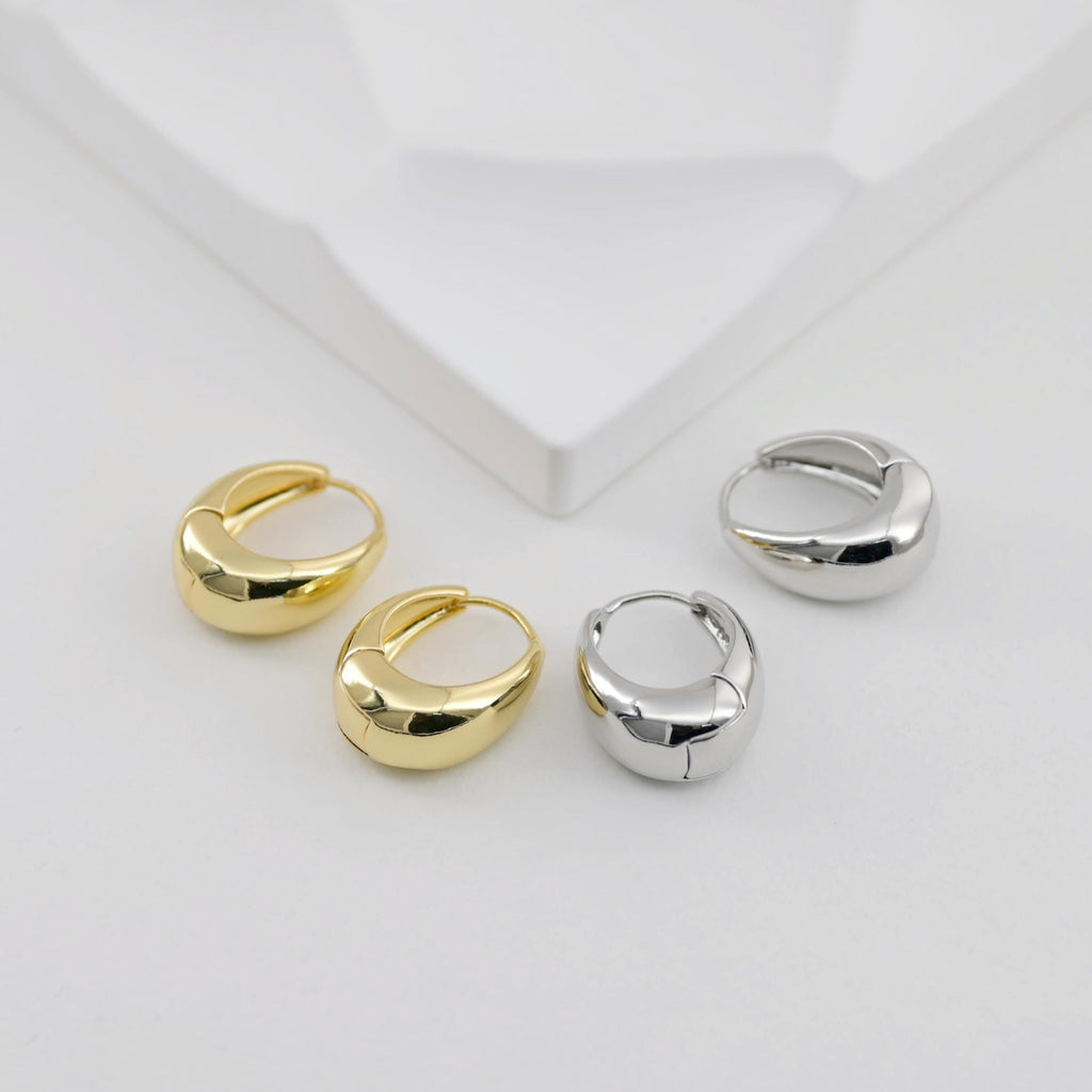 Gold Oval Ear Hoops, 18K Gold/Silver Plated Leverback Earrings, Huggie Hoops Earring D0568