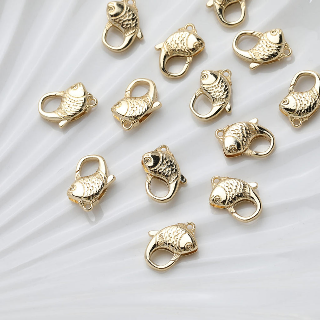 18K Shiny Gold Plated Lobster Clasp Claw, Fish Clasp, Necklace Bracelet Making Clasp with Closed Loop, Jewelry Findings GT038