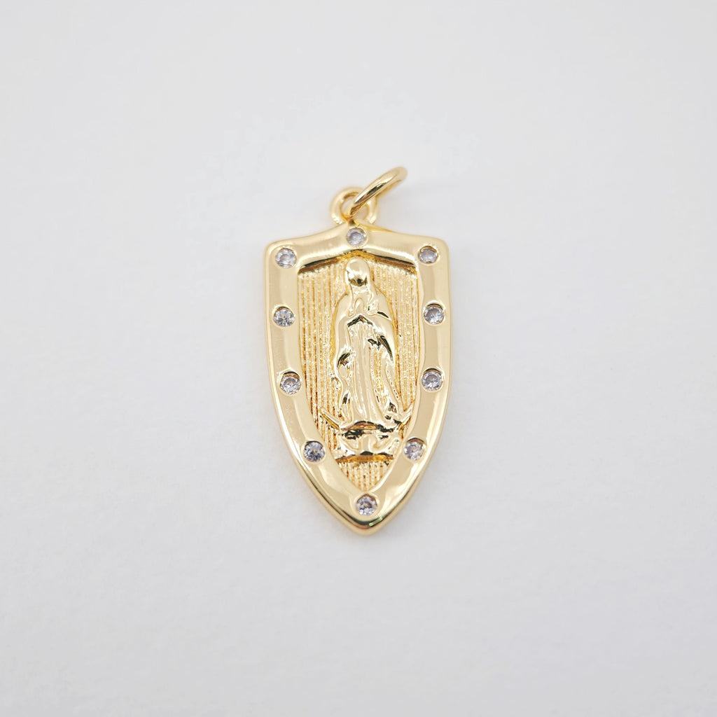 Saint Maria Charms, Religious Charms, 12x21mm, 18K Real Gold Plated Our Lady Pendants, Vintage Necklace Making Charms S262