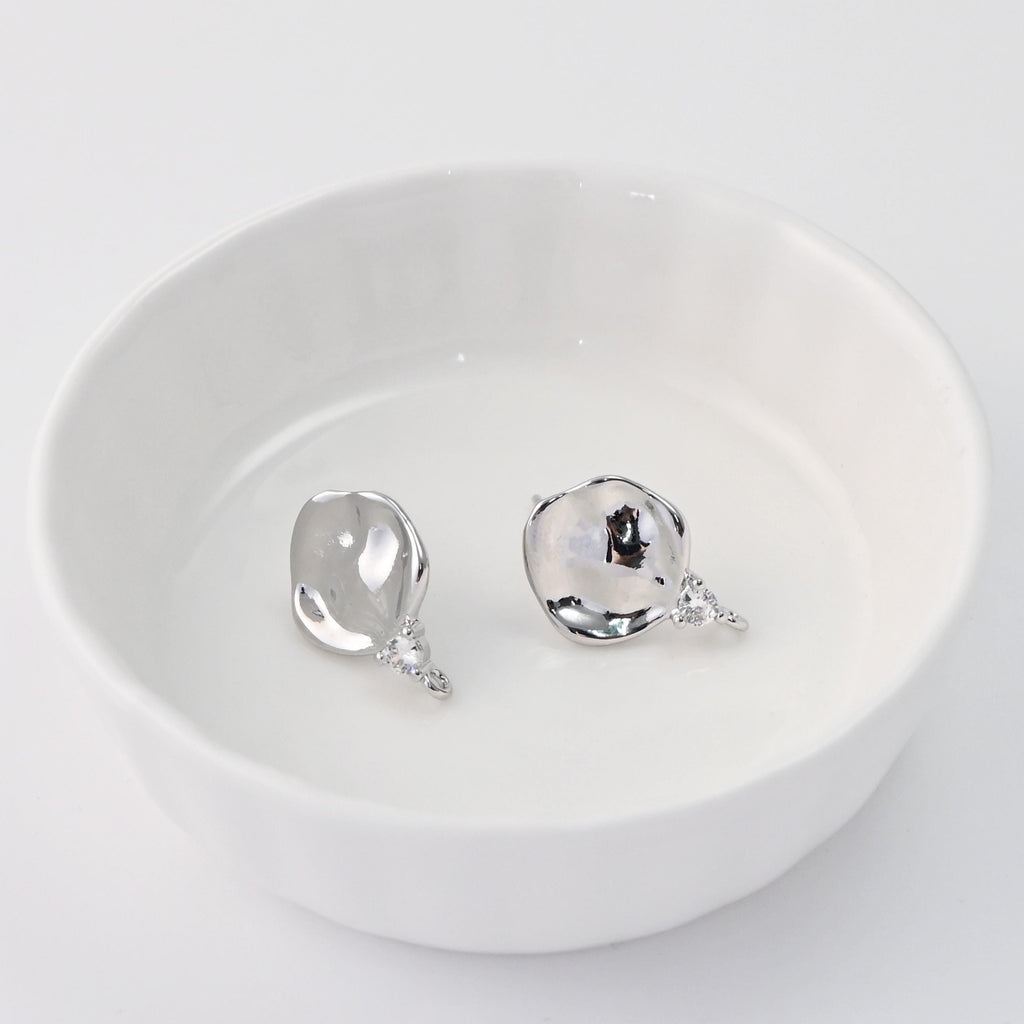 Pendientes irregulares con pasador y aro, circonitas pavé, chapados en oro de 18 quilates, sin níquel, pasador de plata S925, hipoalergénicos, D0470