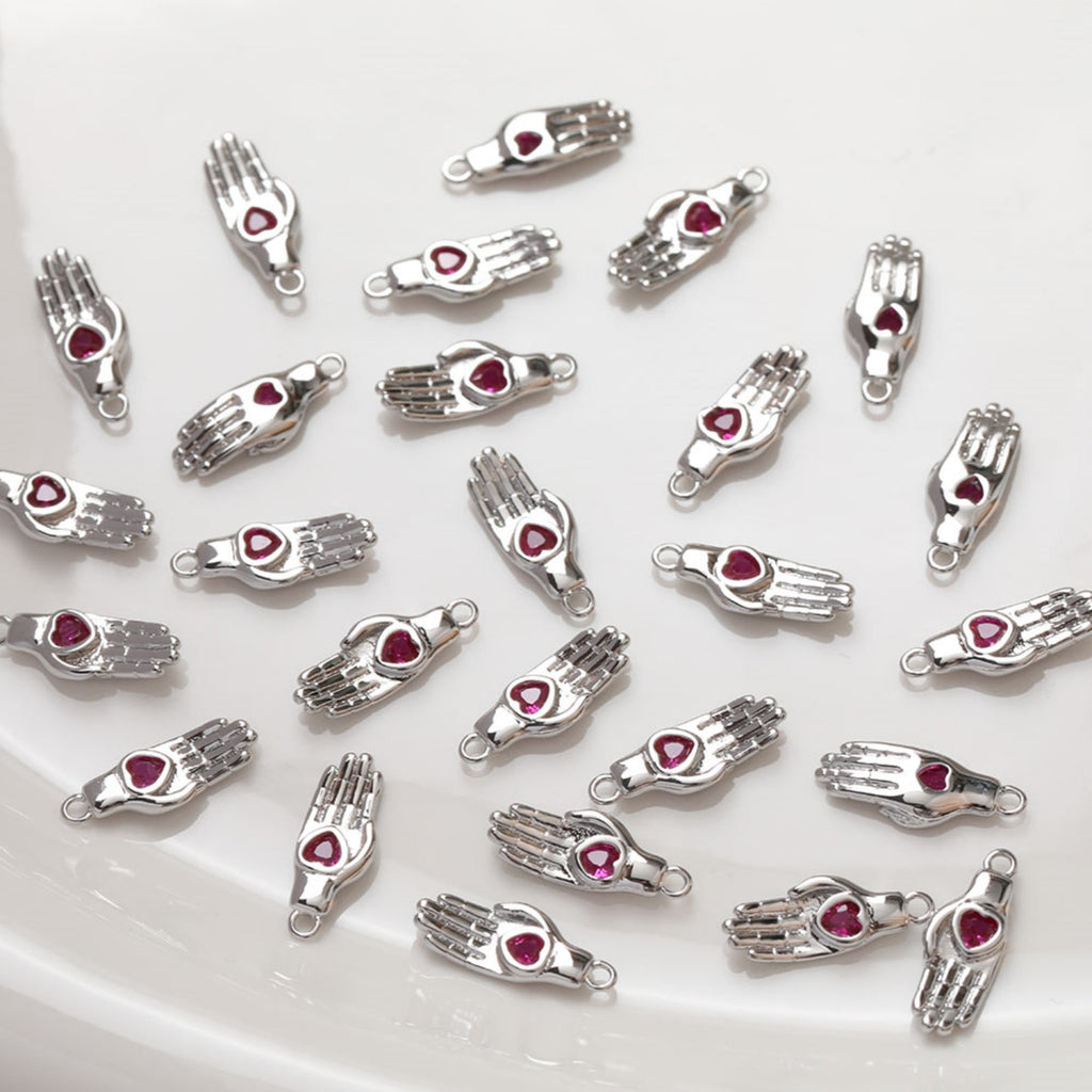 2pcs Hand Charm, 14K Gold/Silver Plated CZ Pave Pendant, Neckalce Bracelet Making Pendant, Jewelry Supply Finding GZ112