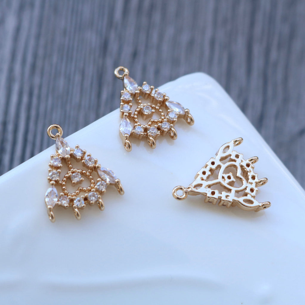 CZ Pave Geometric Charms, Cubic Zircon Crystal Pendant, Multiple Holes, 14K Real Gold Plated, Jewelry Findings HL055-F189