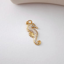 Load image into Gallery viewer, Seahorse Charms, Mermaid Pendant, 18K Gold Plated Cubic Micro CZ Pave Charms, Seahorse Pendant for Necklace Jewelry Findings S1218