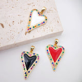 Enamel Heart Charms, Rainbow Pave Charm, 18K Gold Plated CZ Pave Love Pendant, Necklace Making Pendants, Jewelry Findings S20322