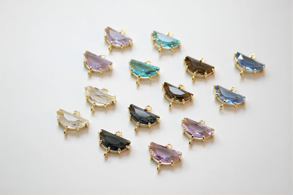 Danity Half Circle Connector with 2 holes, 14K Gold Plated, Crystal Connectors, 15x15mm Jewelry Findings JH032