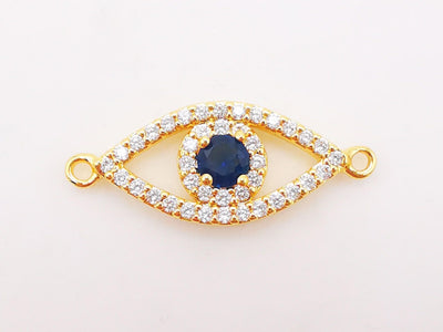 Blue Cubic Evil Eye Connector Charm, 18K Gold Plated Micro CZ Pave Connector, 24*10mm, Bracelet Making, Jewelry Findings S136