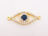 Blue Cubic Evil Eye Connector Charm, 18K Gold Plated Micro CZ Pave Connector, 24*10mm, Bracelet Making, Jewelry Findings S136