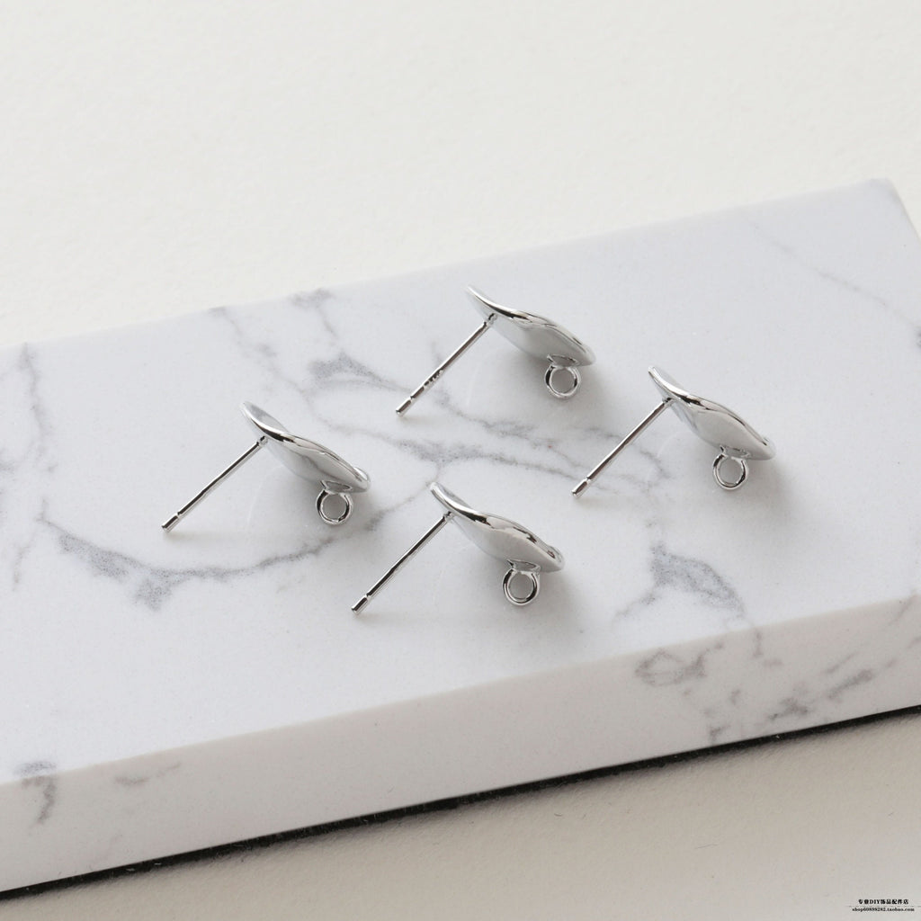 Hammered Irregular Earring Post, S925 Silver Pin, CZ Pave, Nickel Free Earrings, Irregular Shape Ear Stud with Loop JJ026-CX012