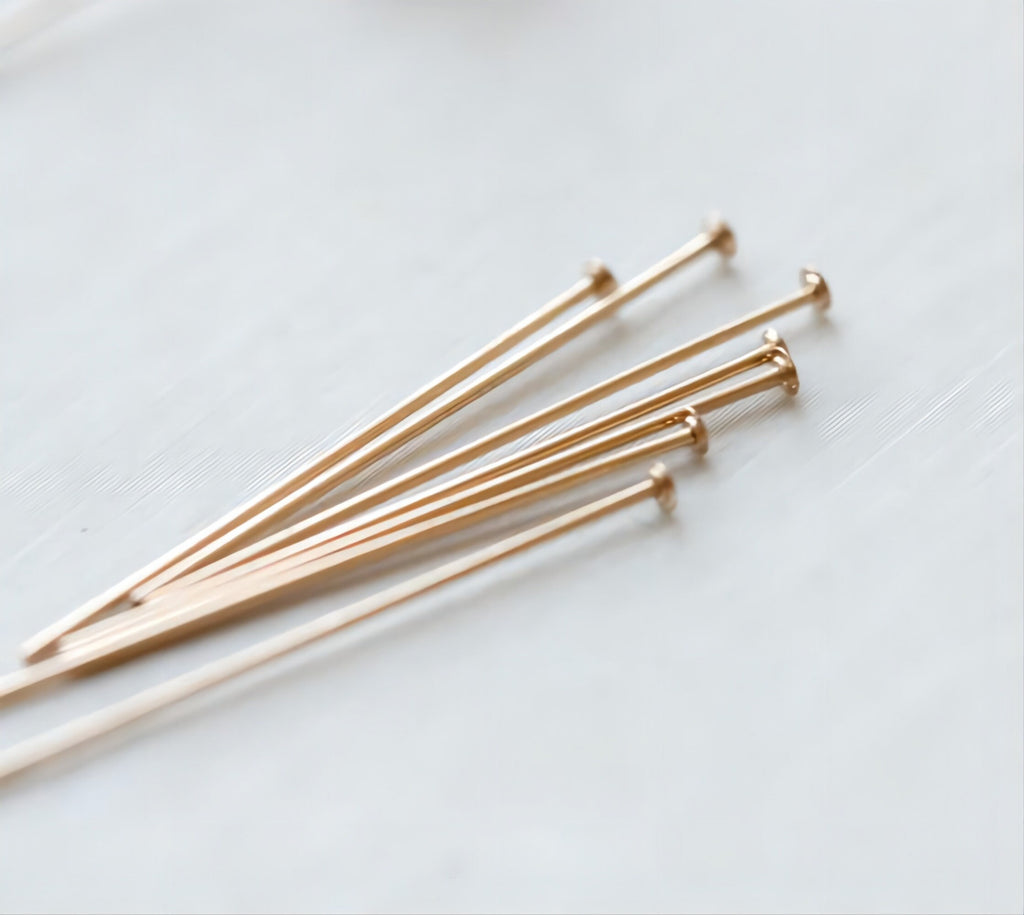 14K Gold Filled Head Pins- [10PCS] 21/23/25/27 Gauge, Head Pins, Gold Filled Jewelry Making Supply BL017