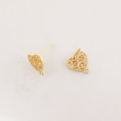 Vintage Openwork Earring Post With Loop, S925 Silver Ear Pin Nickel Free Earrings, Heart Ear Stud, Hypoallergenic Earring Findings ZX023