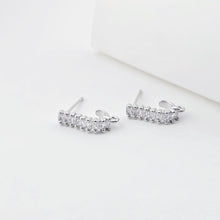 Load image into Gallery viewer, J Shape Ear Post with Loop, Nickel Free, CZ Pave, 15.2*3.7mm, Silver/18K Gold Plated Stud Earring Finding ZX303