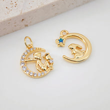 Load image into Gallery viewer, Bunny &amp; Moon Charm, 18K Gold Plated Pendant, CZ Pave Animal Charm, 16.3*13.6mm, Necklace Jewelry Finding S20651
