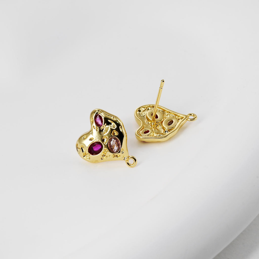 قرط على شكل قلب مطروق مع حلقة، مطلي بالذهب عيار 18 قيراطًا، مرصع بأحجار الزركونيا المكعبة، دبابيس فضية S925 خالية من النيكل، أقراط على شكل قلب D0460