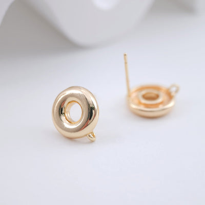 Round Geometry Earring Post, S925 Silver Pin, 18K Gold/Silver Plated, Nickel Free Earrings, Irregular Shape Ear Stud with Loop zx246
