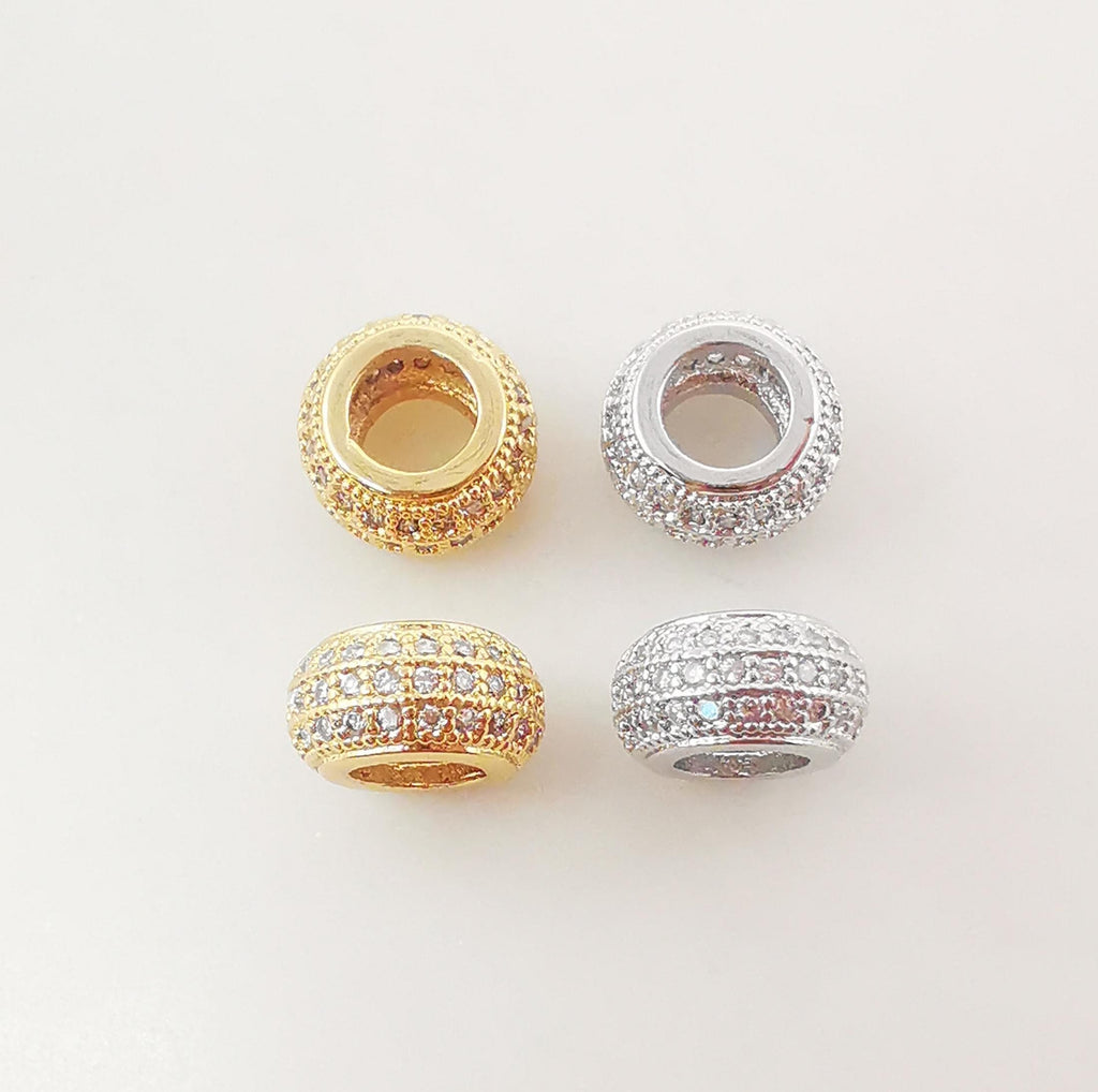 Cuentas espaciadoras cúbicas pavé, redondas, bañadas en oro de 18 quilates, para pulseras y collares, 9,6 x 5,2 mm, accesorio de joyería S1055