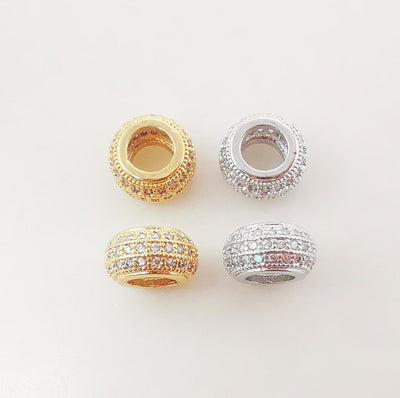 Cubic Pave Spacer Beads, 18K Gold Plated Round Beads for Bracelet Necklace Making, 9.6x5.2mm, Jewelry Finding S1055