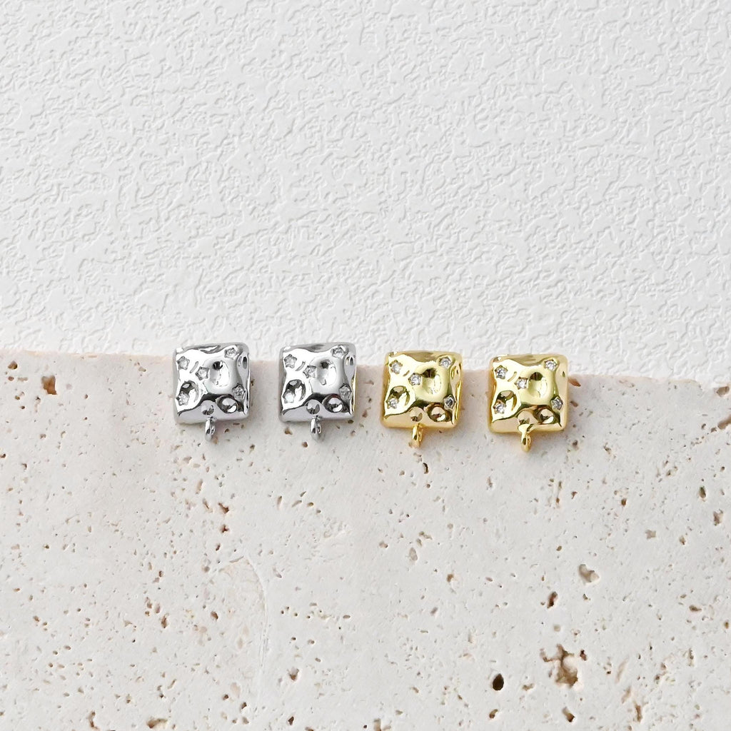 Square Post with Loop, Pave CZ, 18K Gold, S925 Silver Pin Nickel Free Earrings, Hypoallergenic Earring Findings D0427