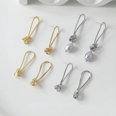 Gold Knot Earring Post/Pendant, S925 Silver Ear Pin, Nickel Free Earrings, 18K Ear Stud/Charm, Tie The Knot Earring Findings GE037