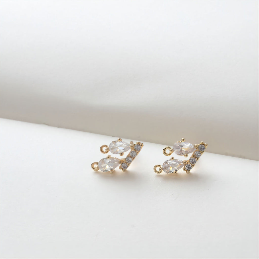 Poste para aretes en forma de lágrima con dos presillas, circonitas pavé, oro de 14 quilates, plata S925, sin níquel, accesorios hipoalergénicos JJ002