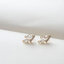 Cargar imagen en el visor de la galería, Poste para aretes en forma de lágrima con dos presillas, circonitas pavé, oro de 14 quilates, plata S925, sin níquel, accesorios hipoalergénicos JJ002