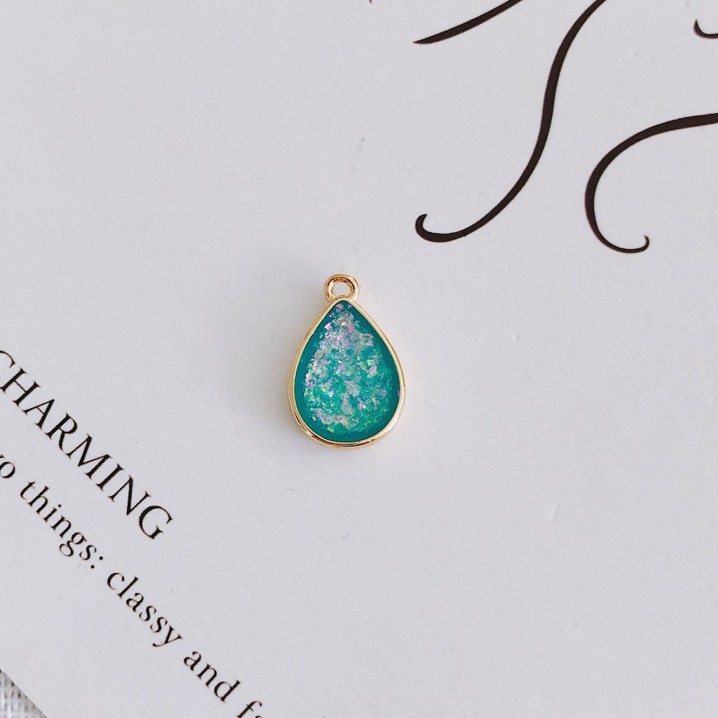 10pcs Faux Opal Drop Pendant, Resin with Gold Foil, Bracelet Necklace Pendant, 14K Real Gold Plated, Jewelry Findings MY040-F220