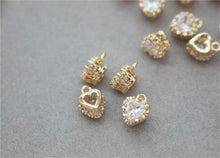 Load image into Gallery viewer, Heart Charms, Drop, Triangles Crystal Cubic Pave Pendant, 14K Gold Plated, Bracelet Necklace Making Pendants, Jewelry Findings GZ427