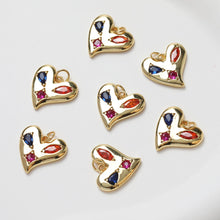 Load image into Gallery viewer, Gold Heart Charms, Rainbow CZ Pave, 18K Gold Plated, Love Pendant, Necklace Making Pendants, Jewelry Findings GZ343