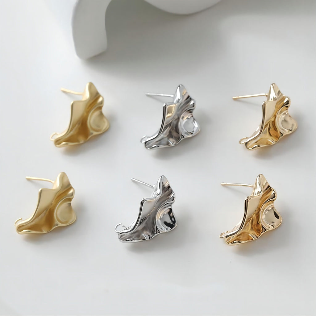 Irregular Ear Post With Loop, S925 Silver Ear Pin Nickel Free Earrings, Gold/Silver Ear Stud, Hypoallergenic Earring Findings GE035