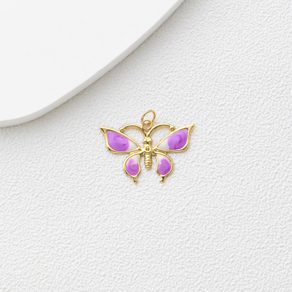 Enamel Butterfly Dangle Pendants, 18K Gold Plated Enamel Butterfly Pendant, Earring Making Charm, Jewelry Findings S1361