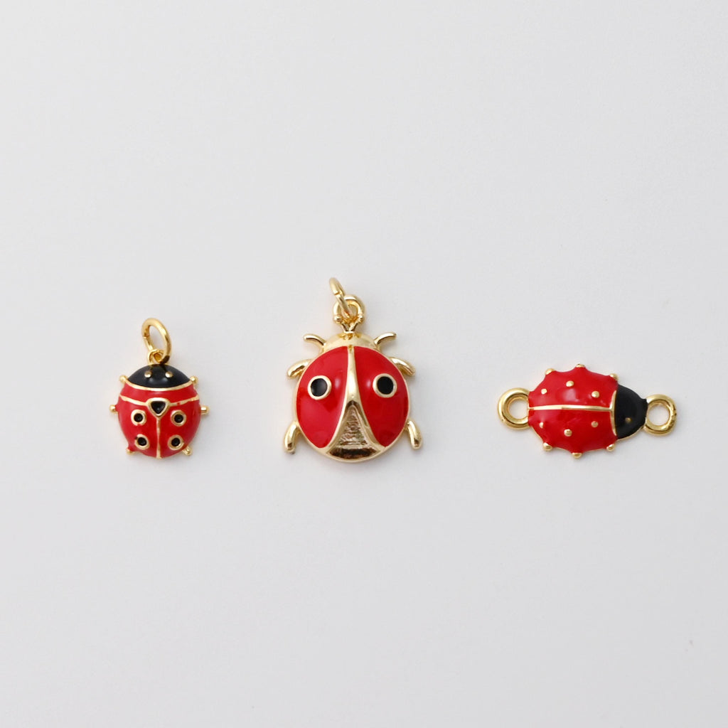 Ladybug Pendant, Enamel Ladybug Charms, 18K Gold Plated Beetle Charms, For Bracelet And Necklace Making, Jewelry Findings S1432