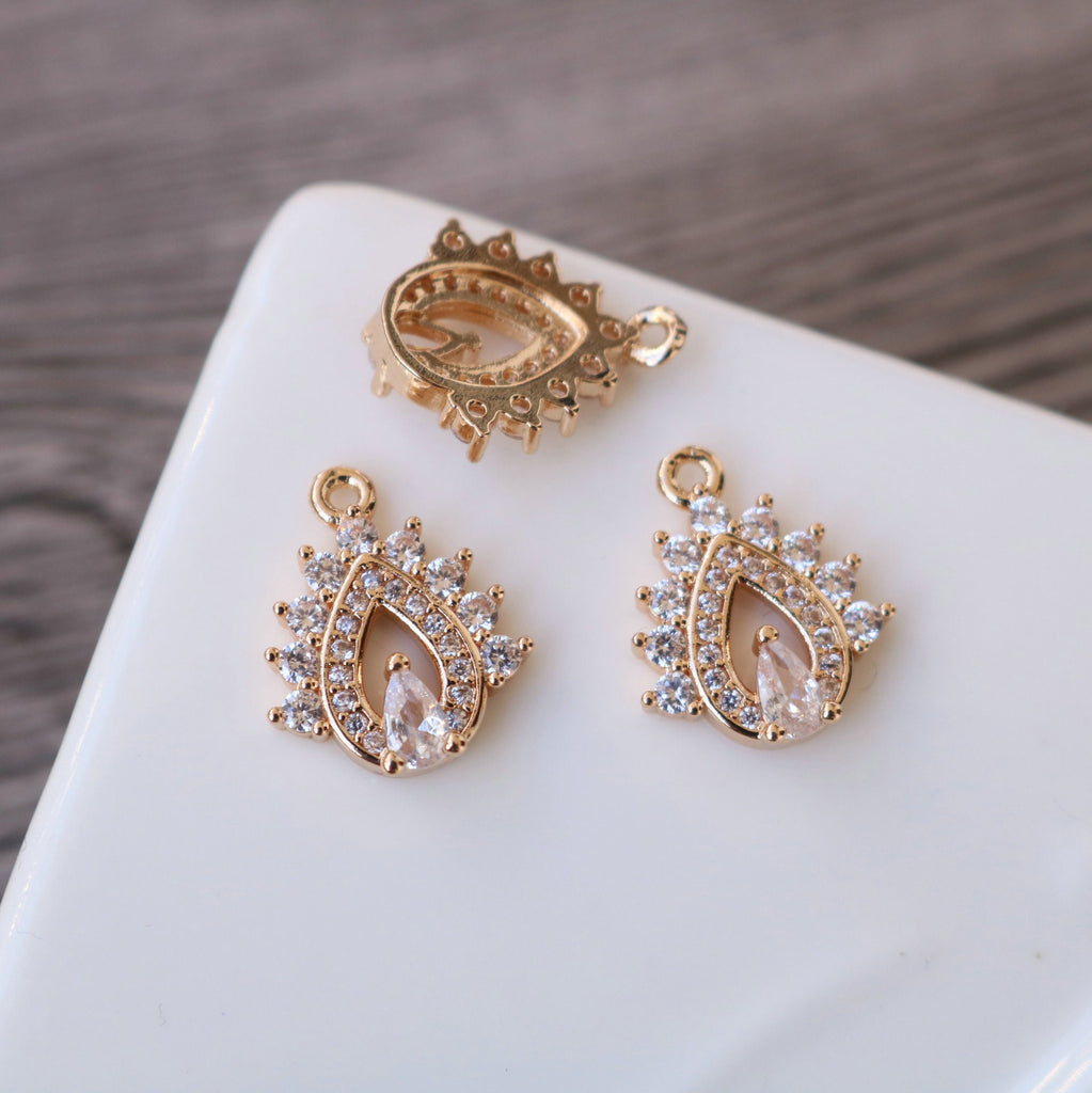 CZ Pave Rhomboid Shape Charm, Cubic Zircon Crystal Rhomboid Connector, CZ Earring Charms, Jewelry Finding HL007-F005