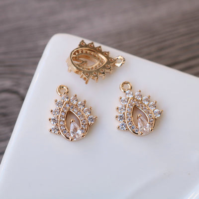 CZ Pave Rhomboid Shape Charm, Cubic Zircon Crystal Rhomboid Connector, CZ Earring Charms, Jewelry Finding HL007-F005