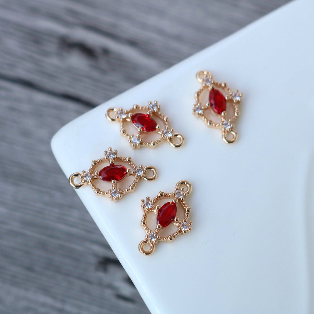 Tiny Oval Cross Crystal Connector, Glass Charm, 14K Gold Plated, Jewelry Making Findings HL062-F238