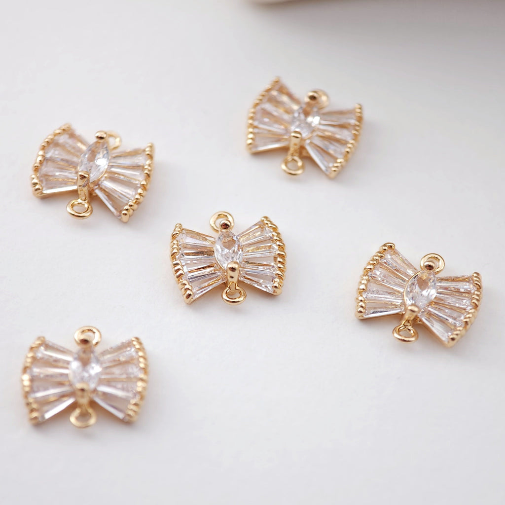 CZ Pave Bow Tie Connector, Cubic Pendant, Earring Connectors, Real Gold Plated Brass Earring Charms, Jewelry Findings D0062