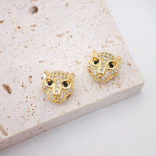 Load image into Gallery viewer, Leopard Head Spacer Pendant, 18K Gold Animal Head Charm For Bracelet Necklace Making, CZ Pave, Jewelry Findings S20639