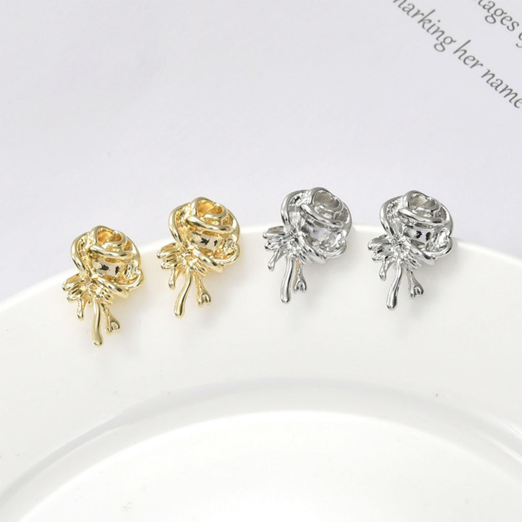 Lava Rose Ear Stud, S925 Silver Ear Pin Nickel Free Earrings, Gold/Silver Stud Earrings, Hypoallergenic Earring Findings LL175