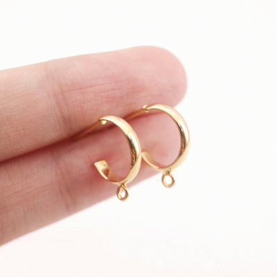10pcs C Shape Earrings Post With Loop, 20K Gold Plated, Nickel Free Earrings, Ear Stud Loop, Hypoallergenic Earring Findings  D0044