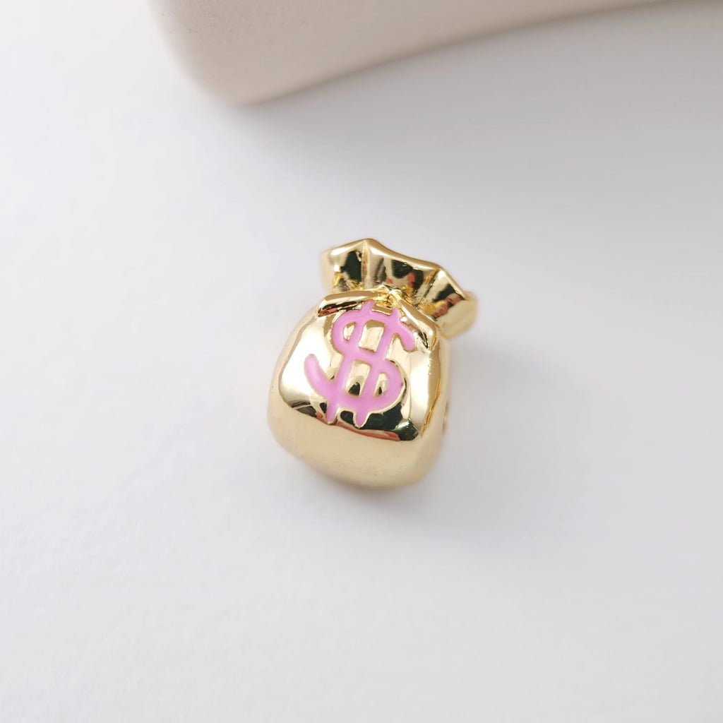 Enamel Money Bag Beads, Dollar Spacer Beads, 18K Gold Plated,  Bracelet Necklace Making Jewelry Finding S1136