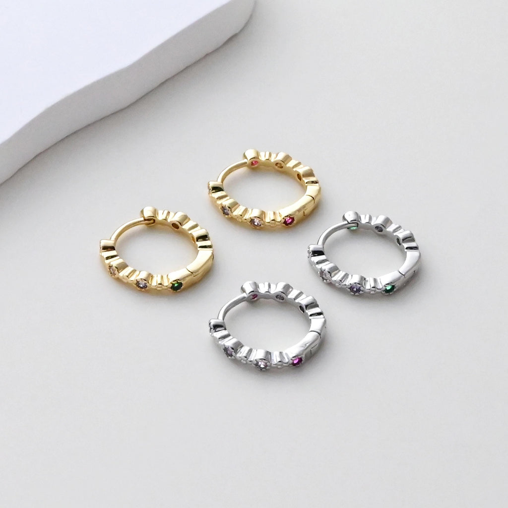 Rainbow CZ Earring Hoops, Gold Plated Huggie Hoop Earring, Leverback Earring, DIY Earring  Findings, Handmade Earring Supplies D0549