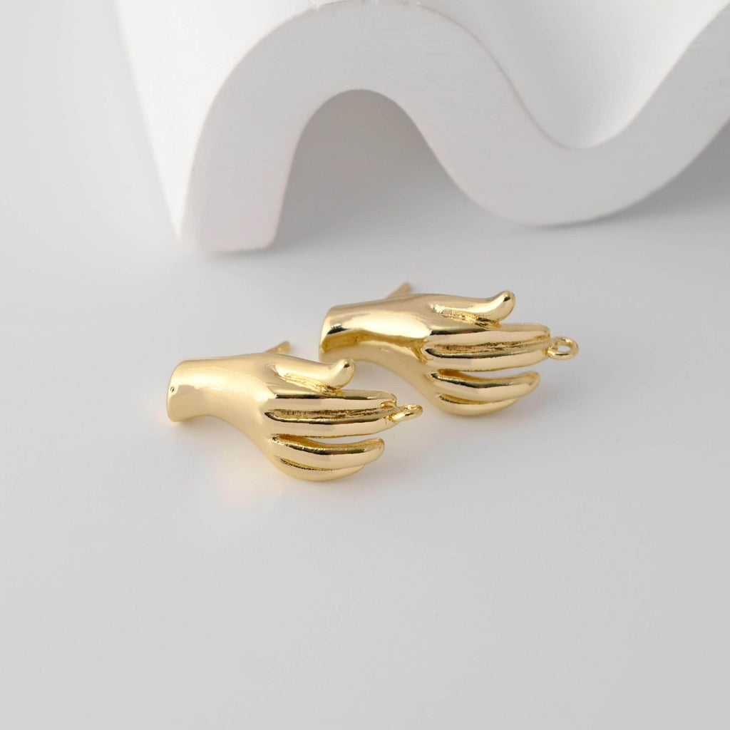 Gold Hand Earrings Post With Loop, 18K Gold Plated, Nickel Free, S925 Silver Pin,Ear Stud Hypoallergenic Earring Findings D0349