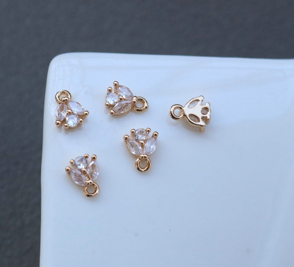 Tiny Leaf Connector, Cubic Zircon Crystal Leaf Pendant, CZ Earring Charms,  Gold Plated Brass Earring Charms, Jewelry Findings HL011-F194