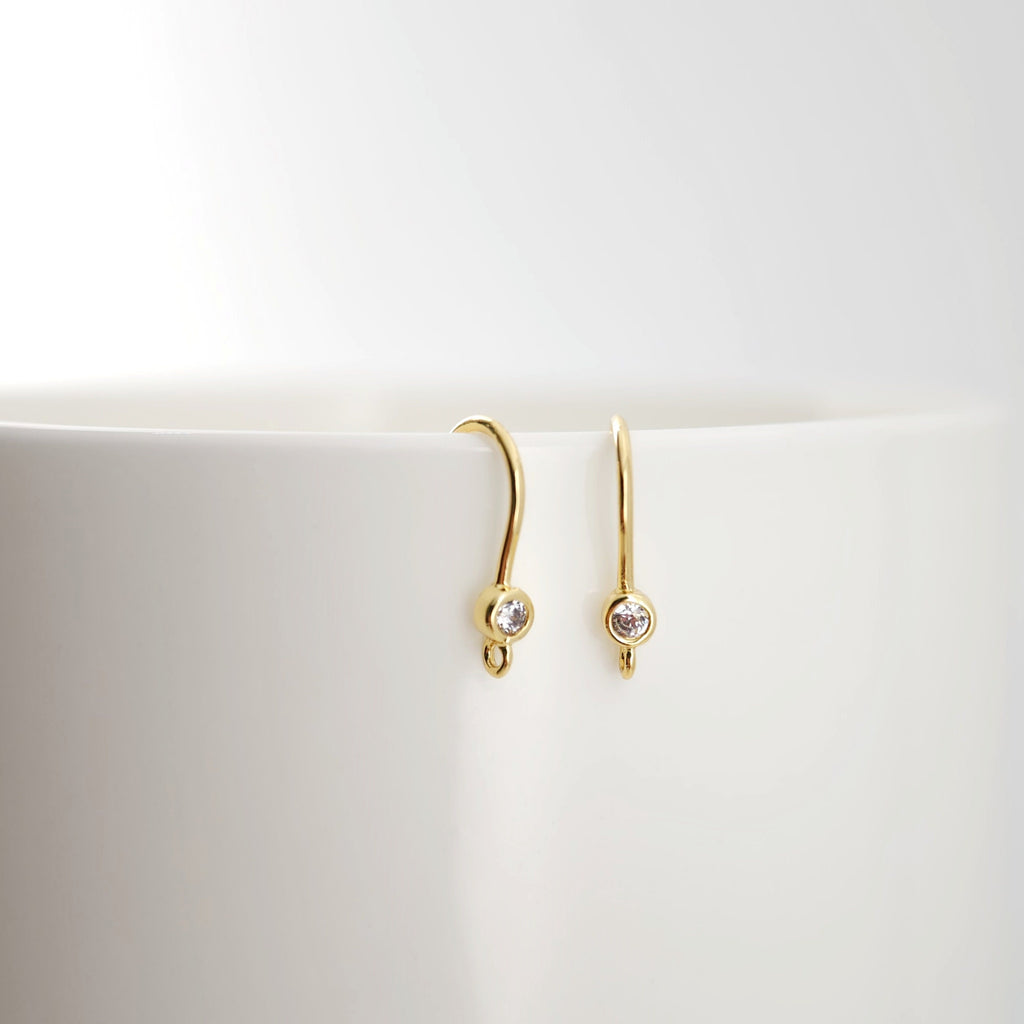 18K Gold Plated Ear Wires, Cubic Pave Earring Hooks, Nickel Free, Fish Hooks, Ear Wires for Jewelry Making D0160