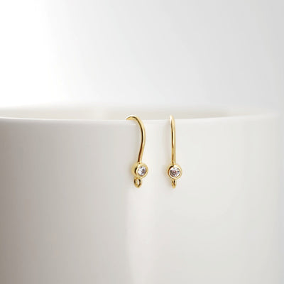 18K Gold Plated Ear Wires, Cubic Pave Earring Hooks, Nickel Free, Fish Hooks, Ear Wires for Jewelry Making D0160