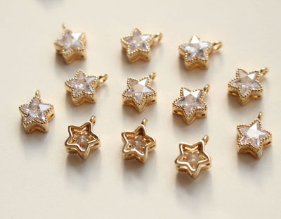 Tiny Star Charms,  7.5mm, Crystal Cubic Star Pendant, Star Connector, Necklace charms, Jewelry Findings GZ135-F003