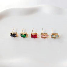 Load image into Gallery viewer, 2pcs Rectangular Ear Post with Loops, 5 Colors Gemstone, Nickel Free, CZ 18K Gold Plated Stud Earring Finding D0226